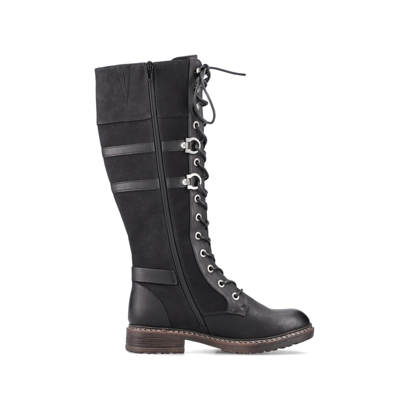 Schwarze Rieker Damen Hochschaftstiefel 94732-00 mit einem Reißverschluss. Schuh Innenseite.