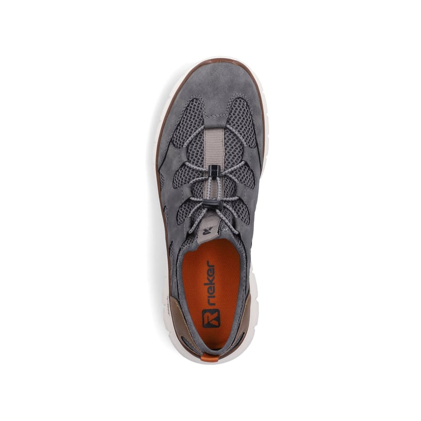 Mocassins Rieker gris pour homme B6678-45 en optique à trous. Chaussure vue de dessus.