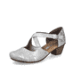 Silberne Rieker Pumps 41781-40 mit Schnalle sowie einer extra weichen Decksohle. Schuh seitlich schräg.