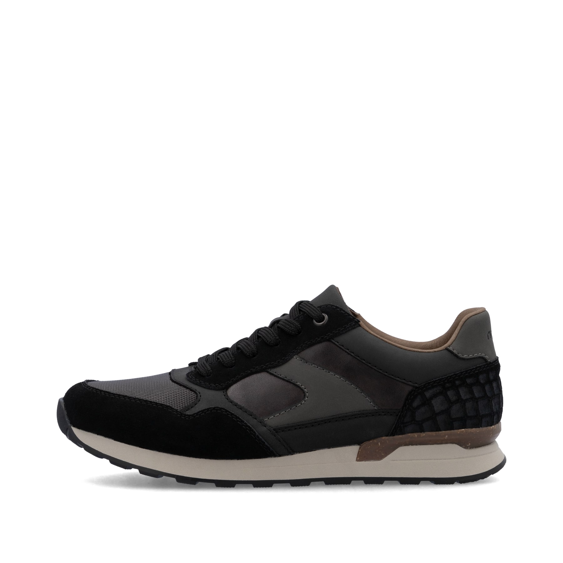 Schwarze Rieker Herren Sneaker Low U0313-00 aus Rauleder mit einer Schnürung. Schuh Außenseite.