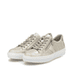 Beige Rieker Damen Sneaker Low L5903-62 mit einem Reißverschluss. Schuhpaar seitlich schräg.