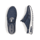 Blaue Rieker Herren Clogs B1091-14 mit Rieker Air Sohlenfenster sowie Gummizug. Schuh von oben, liegend.