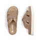 Beige Rieker Damen Pantoletten 61589-62 mit modischen Flechtelementen. Schuh von oben, liegend.