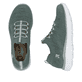 Grüne Rieker Damen Slipper M5074-52 mit einem Gummizug sowie ultraleichter Sohle. Schuh von oben, liegend.