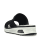 Schwarze vegane Rieker Damen Pantoletten 65651-00 mit Rieker Air Sohlenfenster. Schuh von hinten.