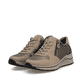 Beige Rieker Damen Sneaker Low N9503-20 mit Leo-Print sowie einem Reißverschluss. Schuhpaar seitlich schräg.