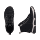 Schwarze Rieker Damen Schnürstiefel 45920-01 mit markanter Anflechter-Naht. Schuh von oben, liegend.