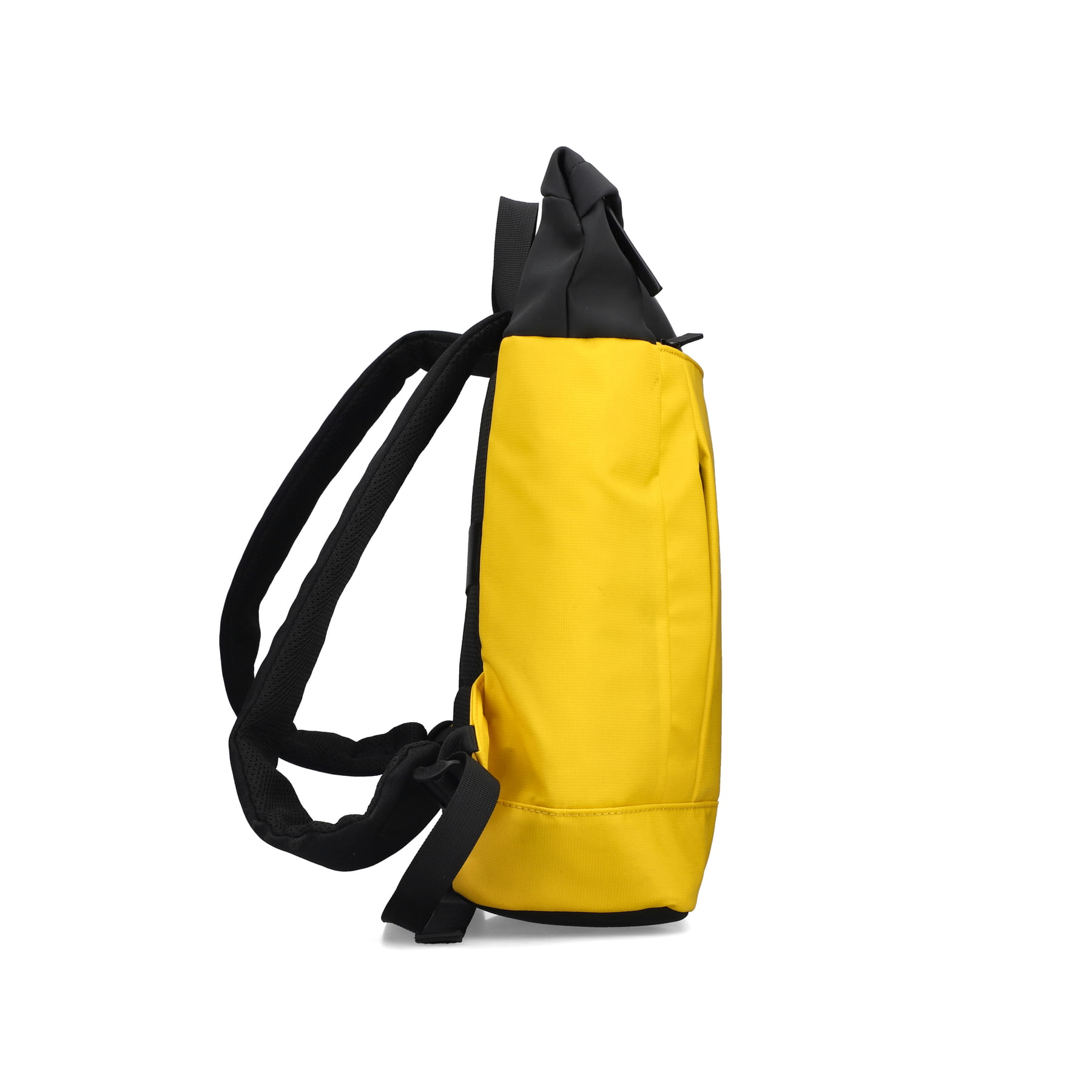Sac à dos Rieker H5101-68 jaune avec fermeture éclair, compartiment rembourré pour ordinateur portable et bretelles ajustable. Côté droit.