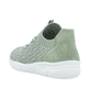 Grüne vegane Rieker Damen Slipper L7463-52 mit einem Gummizug. Schuh von hinten.