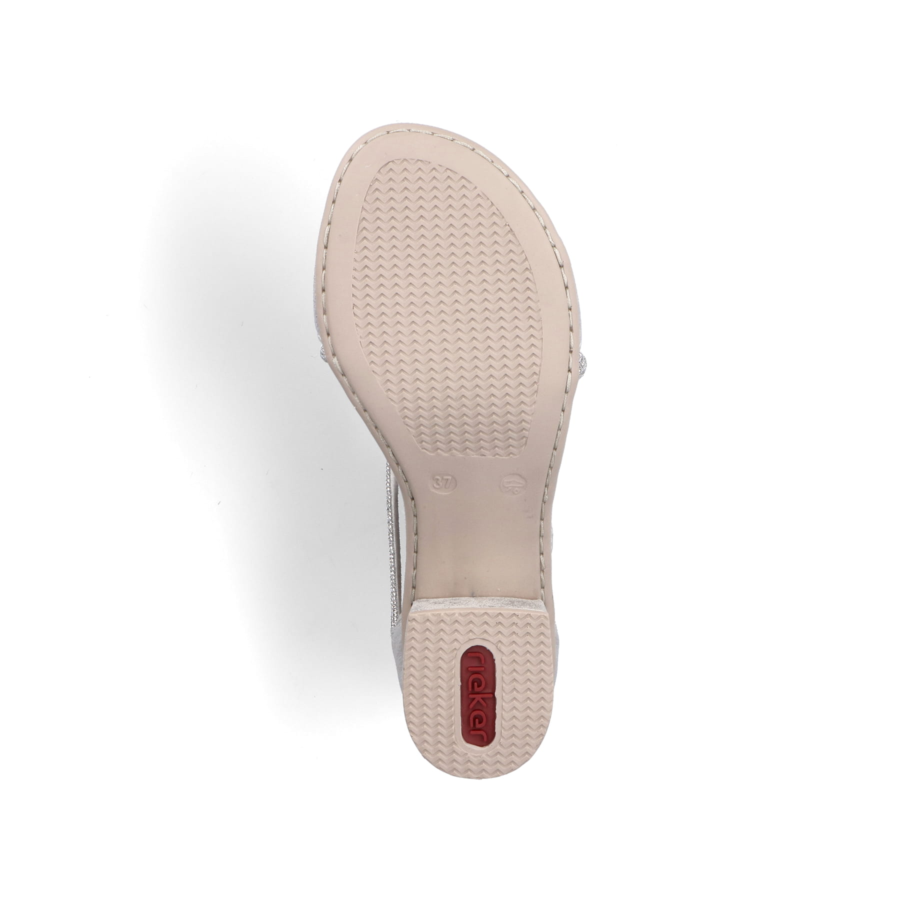 Silberne Rieker Riemchensandaletten 64654-40 mit einem Klettverschluss. Schuh Laufsohle.