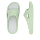 Grüne Rieker Damen Pantoletten W3450-52 mit flexibler und ultraleichter Sohle. Schuh von oben, liegend.