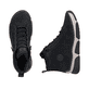 Schwarze Rieker Damen Schnürstiefel 45912-00 mit markanter Anflechter-Naht. Schuh von oben, liegend.