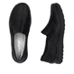 Schwarze Rieker Damen Slipper 48964-00 mit einem Gummizug sowie der Extraweite H. Schuh von oben, liegend.