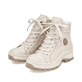 
Hellbeige Rieker Damen Schnürstiefel X9334-62 mit Schnürung und Reißverschluss. Schuhpaar schräg.