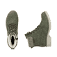 
Staubgraue Rieker Damen Stiefeletten Y9071-40 mit einer Profilsohle mit Blockabsatz. Schuh seitlich schräg