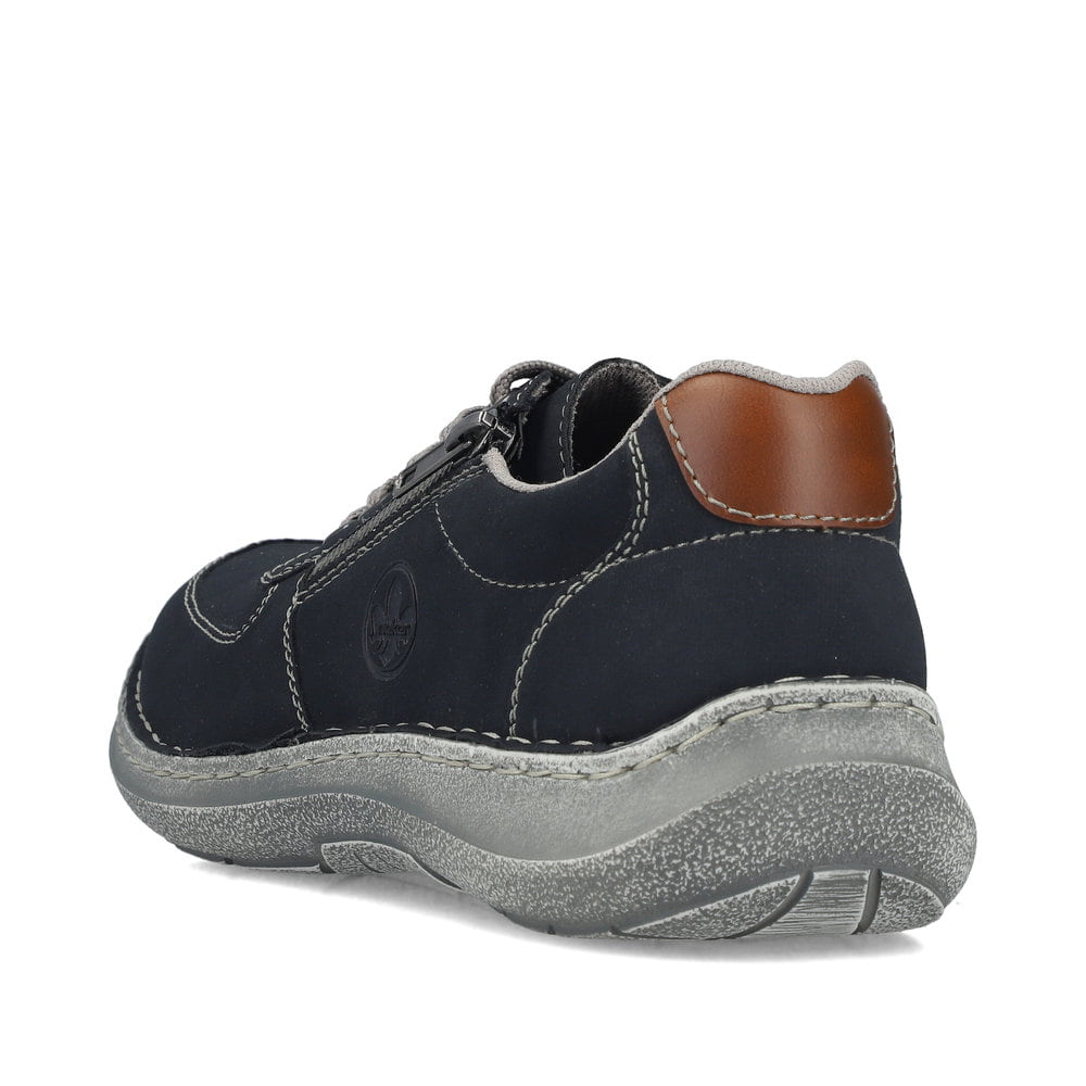 Blaue Rieker Herren Schnürschuhe 03030-14 mit modernen Ziernähten. Schuh von hinten.
