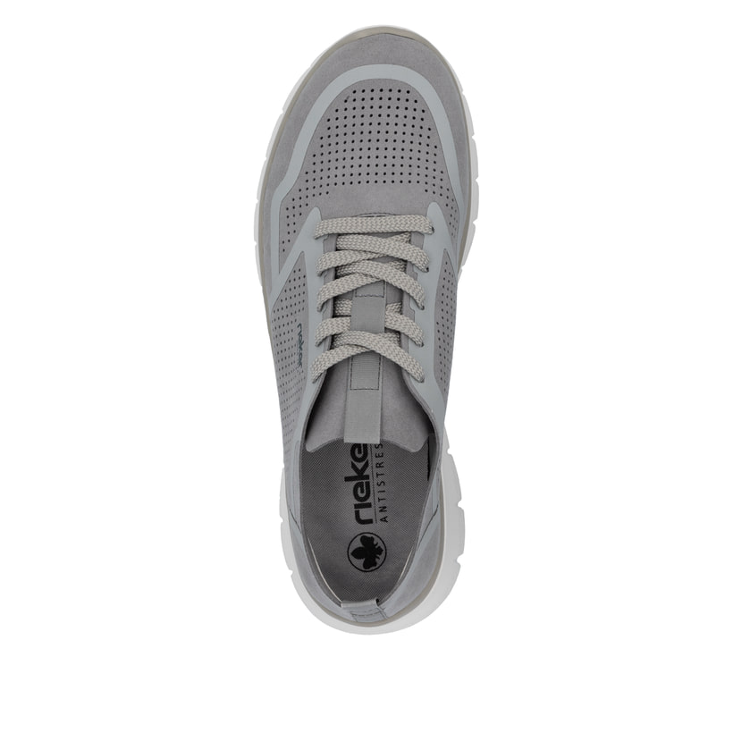 Graue Rieker Herren Sneaker Low B6600-42 mit Schnürung sowie Komfortweite G 1/2. Schuh von oben.