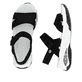 Schwarze vegane Rieker Damen Trekkingsandalen W3152-00 mit einem Klettverschluss. Schuh von oben, liegend.