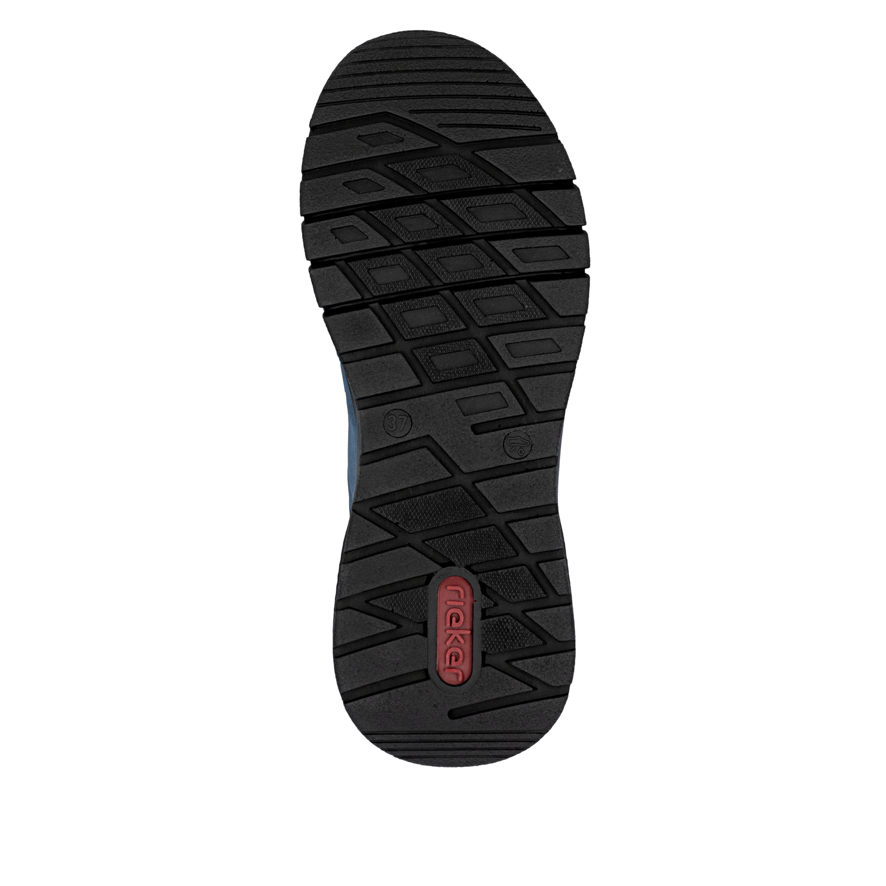 Mocassins Rieker bleus pour femme M4970-14 avec bande élastique. Semelle extérieure de la chaussure.
