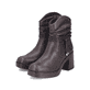 Dunkelbraune Rieker Damen Stiefeletten 58091-25 mit gerafftem Schaft. Schuhpaar seitlich schräg.