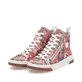 Mehrfarbige Rieker Damen Sneaker High N3945-91 in Löcheroptik mit Reißverschluss. Schuhpaar seitlich schräg.