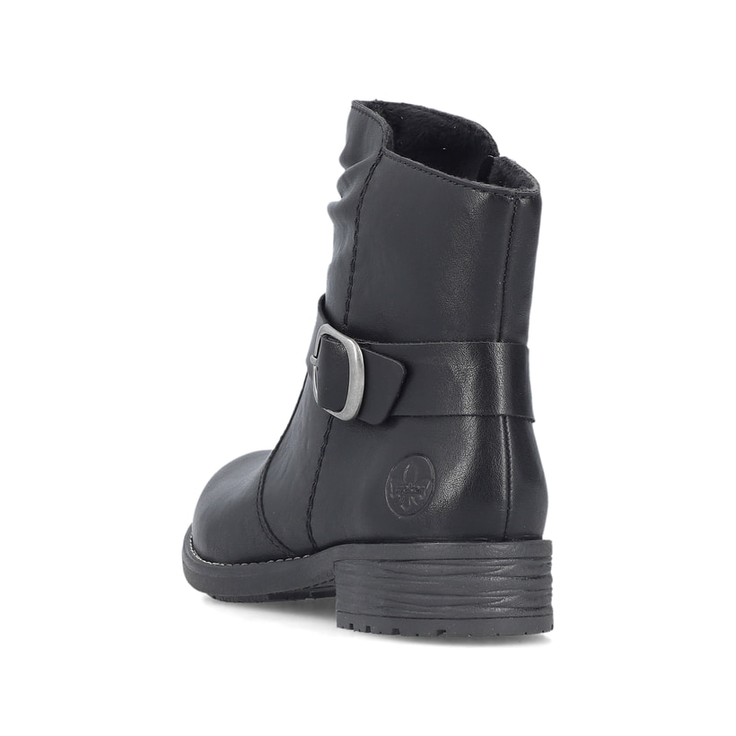 Biker Boots Rieker noires pour femme 79462-00 avec boucle décorative. Chaussure vue de dessus.