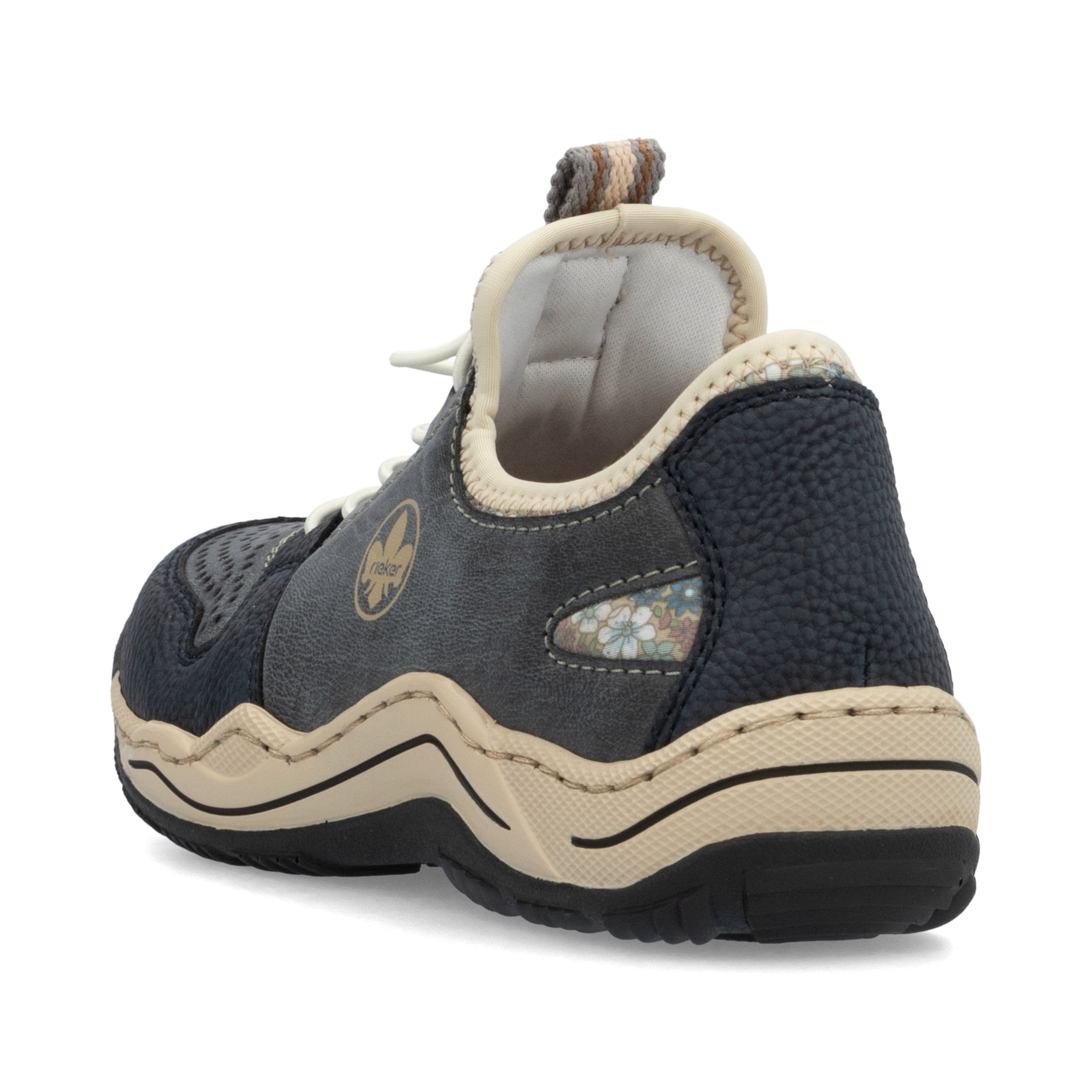 Chaussons Rieker bleus pour femme L0538-14 avec bande élastique. Chaussure vue de l'arrière.
