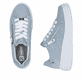 Blaue Rieker Damen Sneaker Low W2605-12 aus Rauleder. Schuh von oben, liegend.