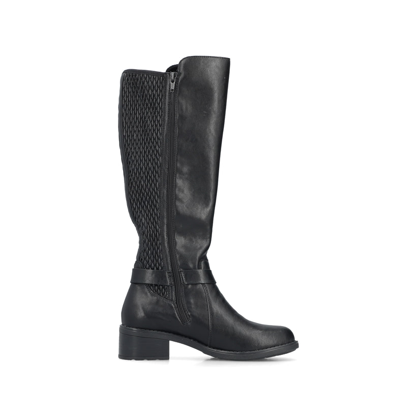 Schwarze Rieker Damen Hochschaftstiefel 75490-00 mit einem Reißverschluss. Schuh Innenseite.