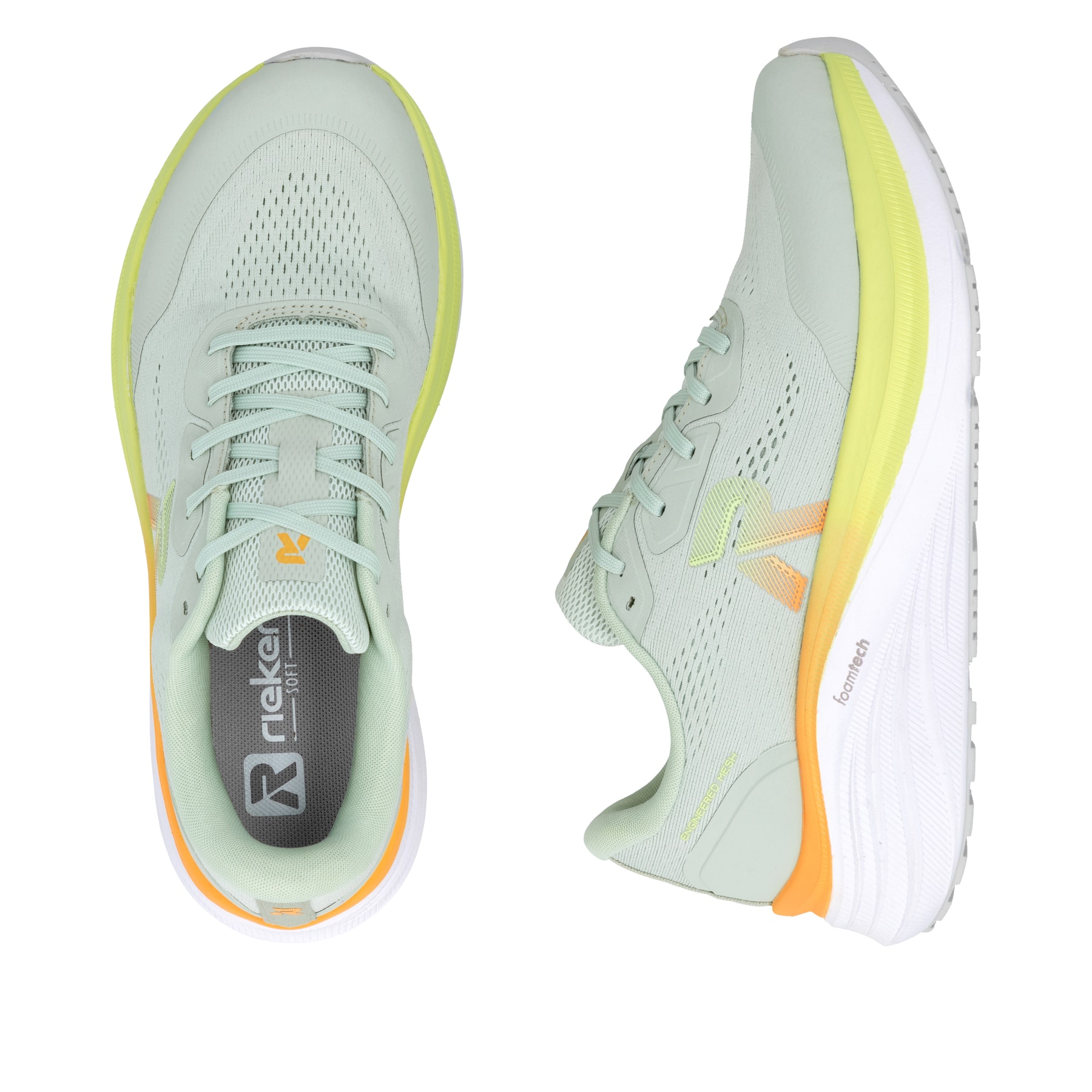 Grüne Rieker Sport Damen Sneaker Low W4102-52. Schuh von oben, liegend.
