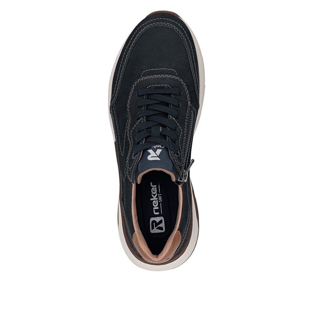 Blaue Rieker Herren Sneaker Low 06100-14 aus Glattleder mit einem Reißverschluss. Schuh von oben.