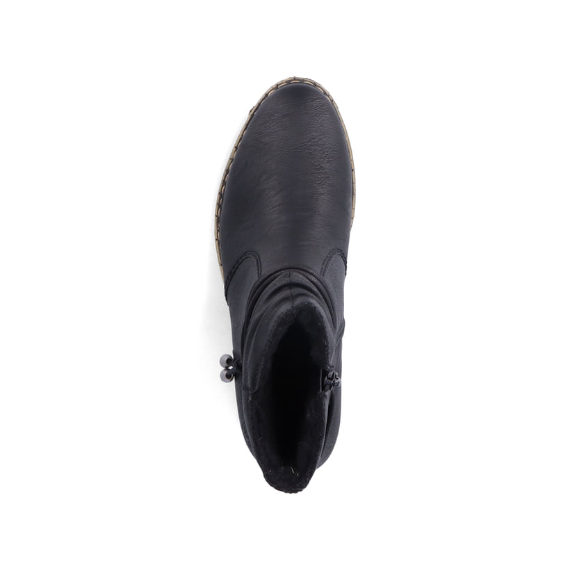 Bottines Rieker noires pour femme 77263-00 avec corde Ã  la mode. Semelle extérieure de la chaussure.