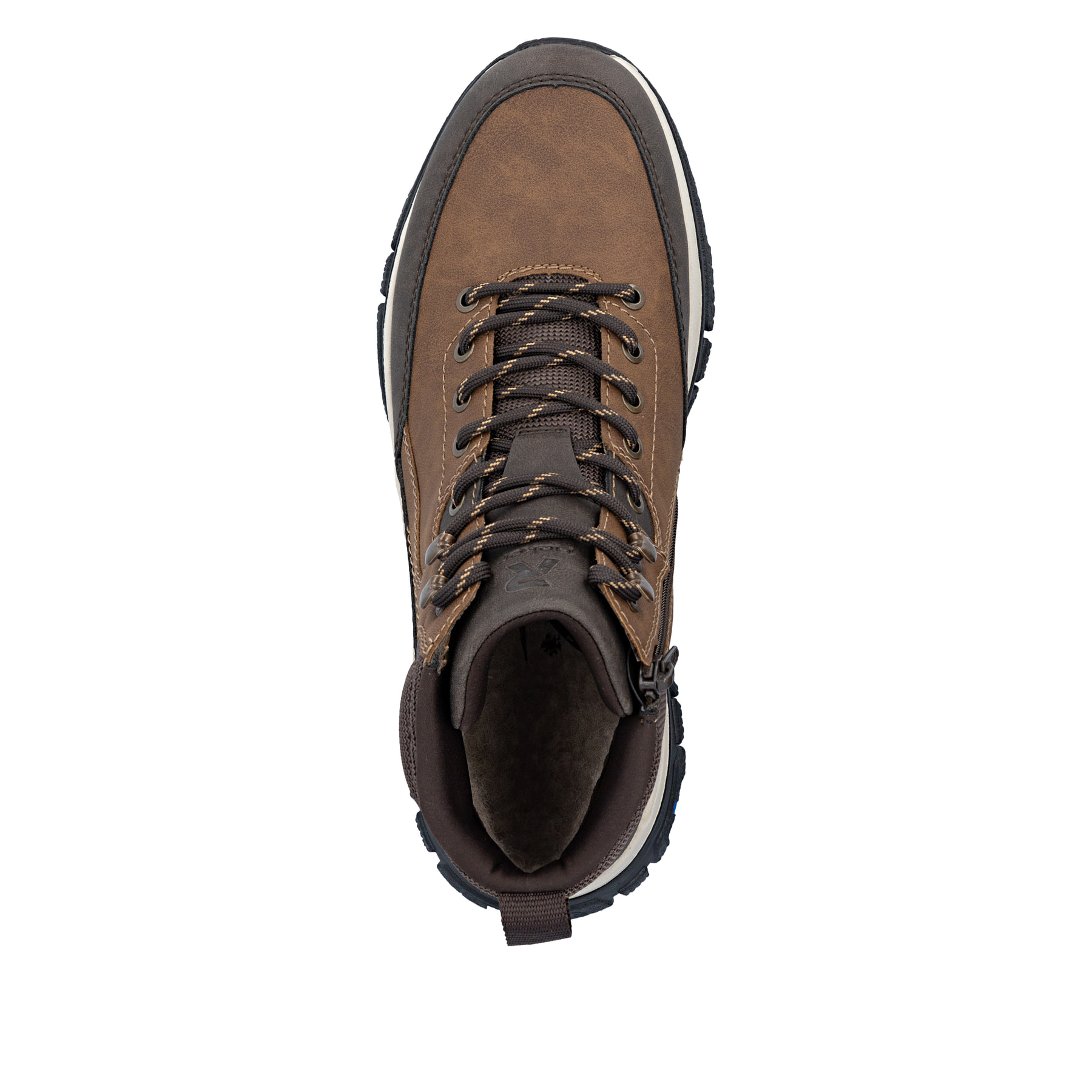 Braune Rieker Herren Schnürstiefel B9501-24 mit dem umdrehbaren Glacier Grip. Schuh von oben.