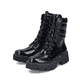 Schwarze Rieker Damen Schnürstiefel Y3330-00 mit einem Reißverschluss. Schuhpaar seitlich schräg.