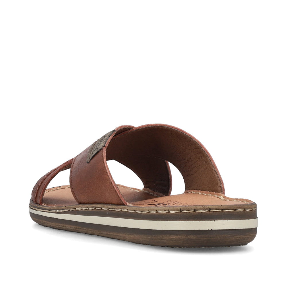 Braune Rieker Herren Pantoletten 21082-24 aus Glattleder mit der Komfortweite G. Schuh von hinten.