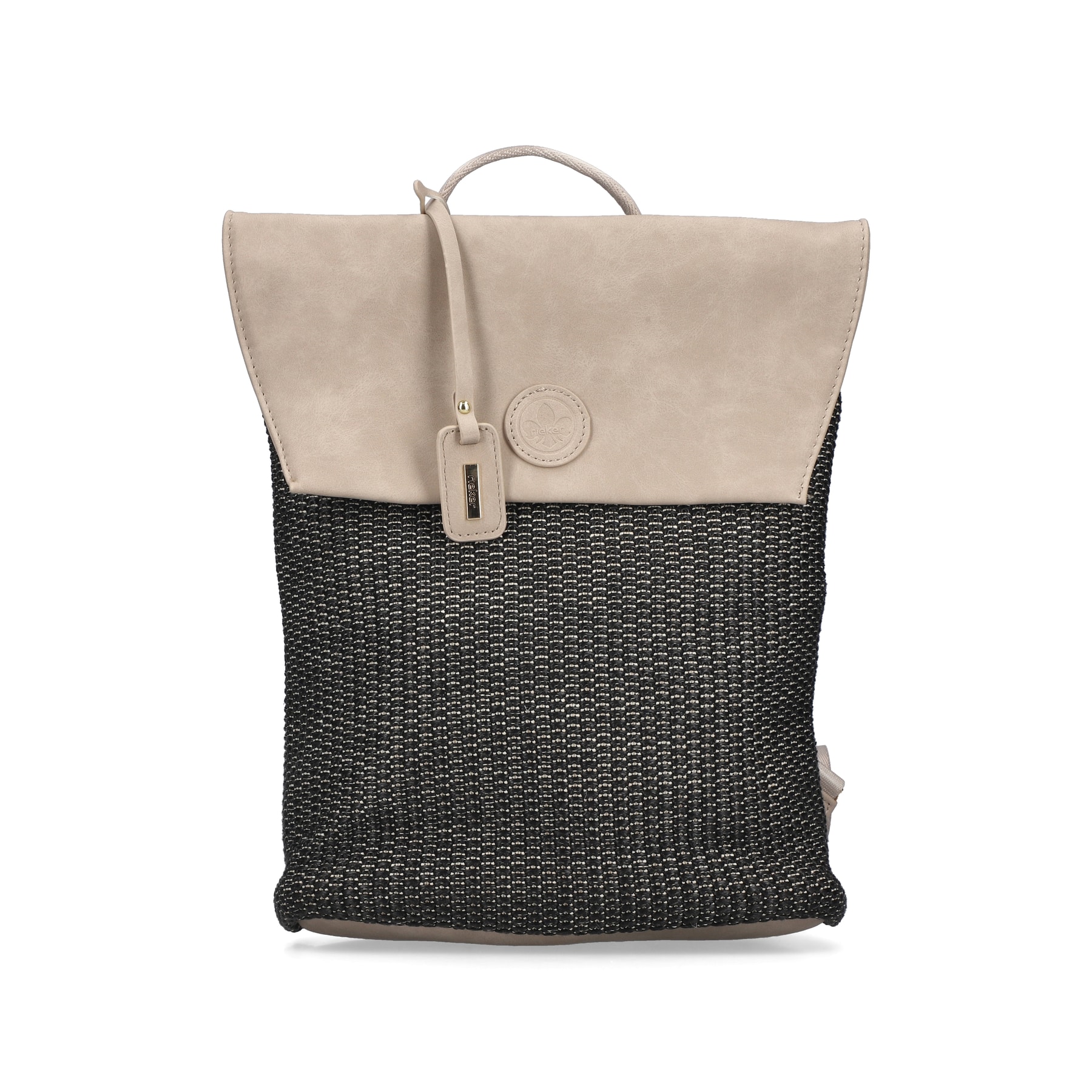 Sac à dos Rieker H1386-92 multi avec motif tressé, compartiment pour tablette et beaucoup d'autres compartiments. Face avant.