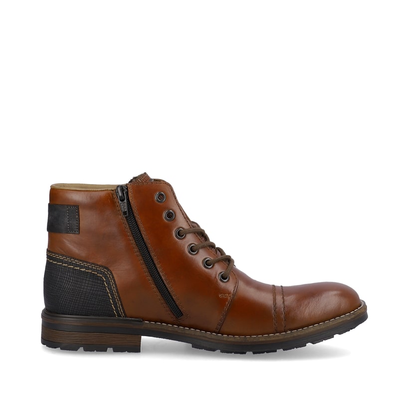 Braune Rieker Herren Schnürstiefel F1340-24 aus Glattleder mit schwarzen Details. Schuh Innenseite.