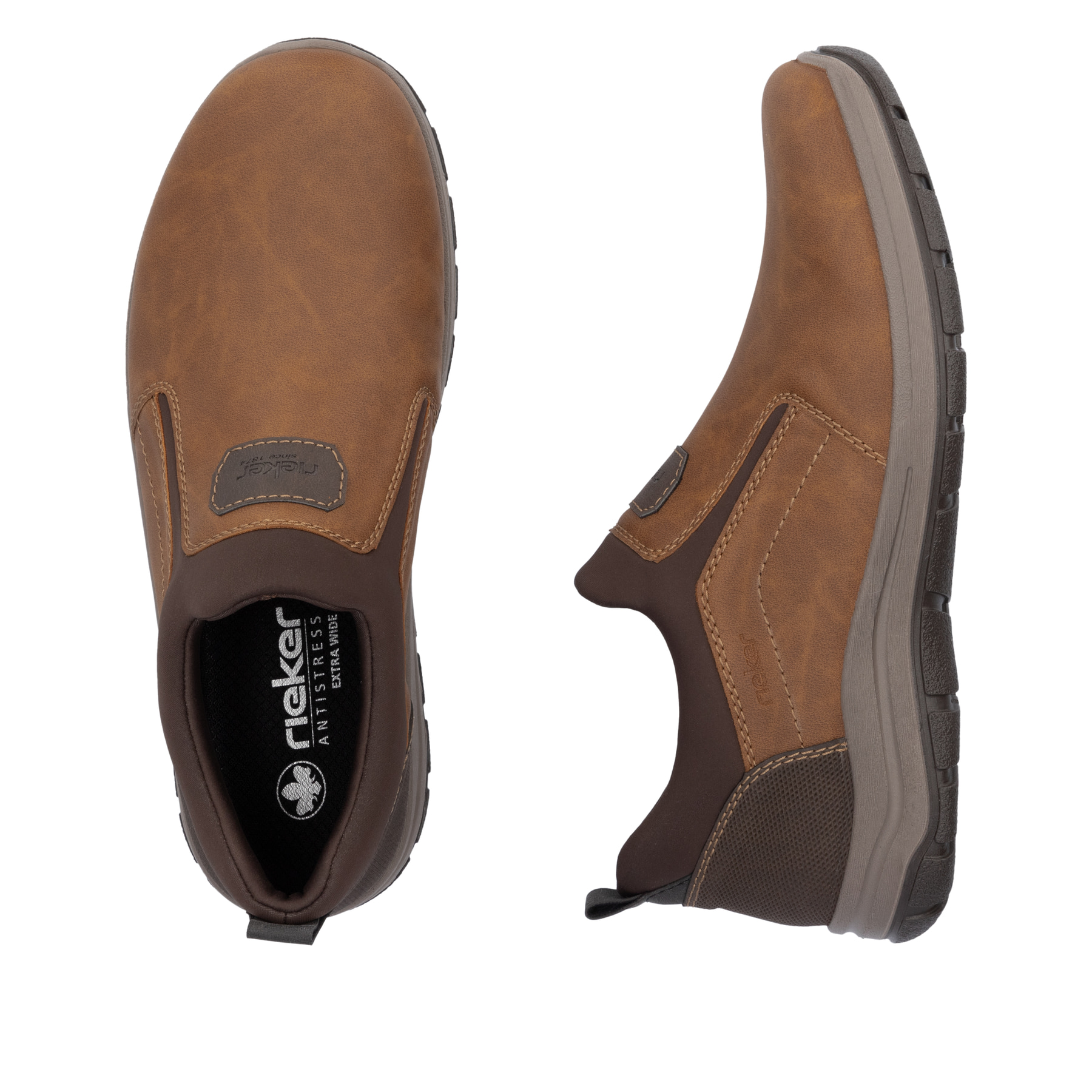 Mocassins  Rieker marron pour hommes 03650-24 avec élastiques et en largeur extra H. Vue d’en haut, allongée.