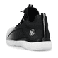 Schwarze Rieker Damen Slipper M5055-00 mit ultra leichter und flexibler Sohle. Schuh von hinten.