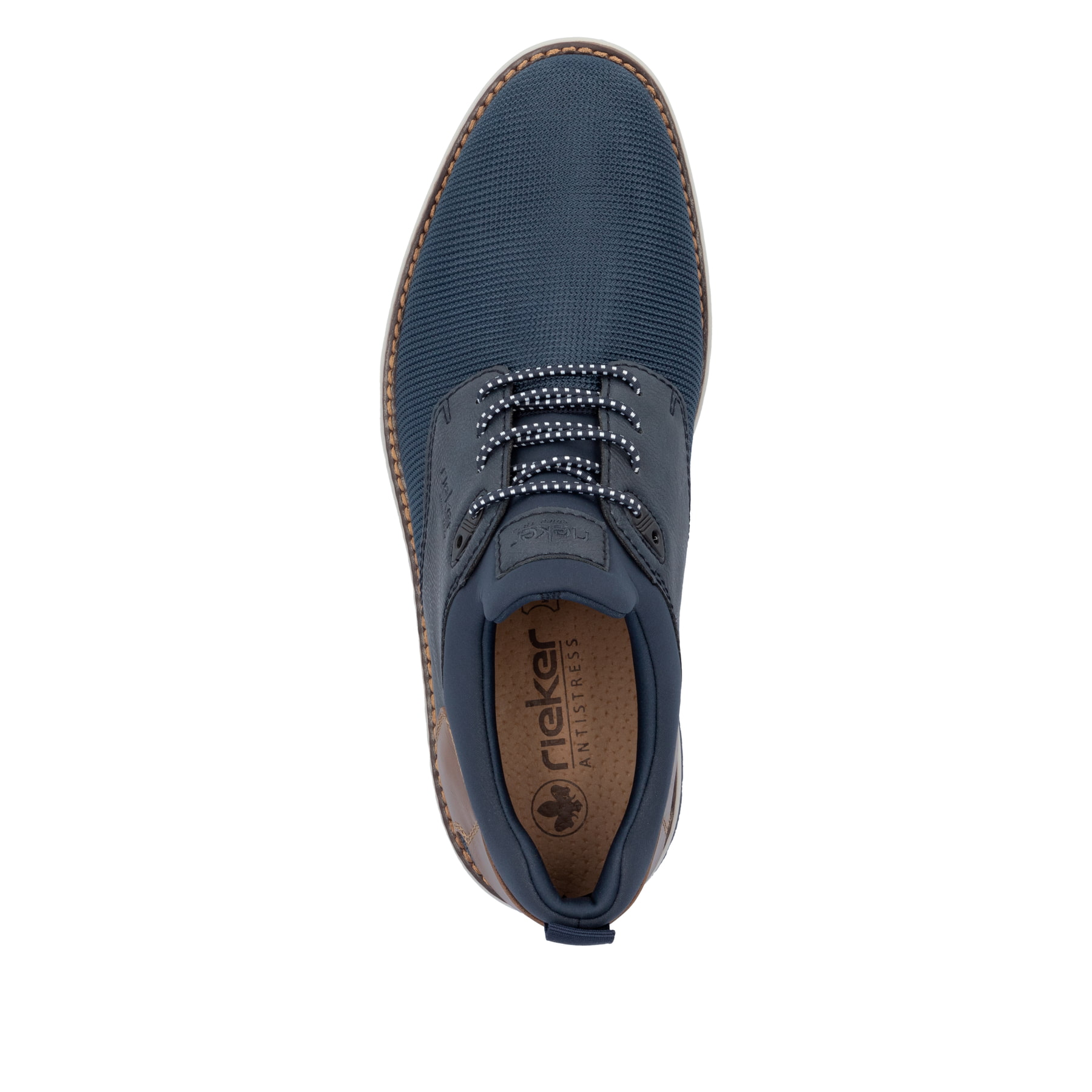 Mocassins Rieker bleus pour homme 14750-14 avec bande élastique. Chaussure vue de dessus.