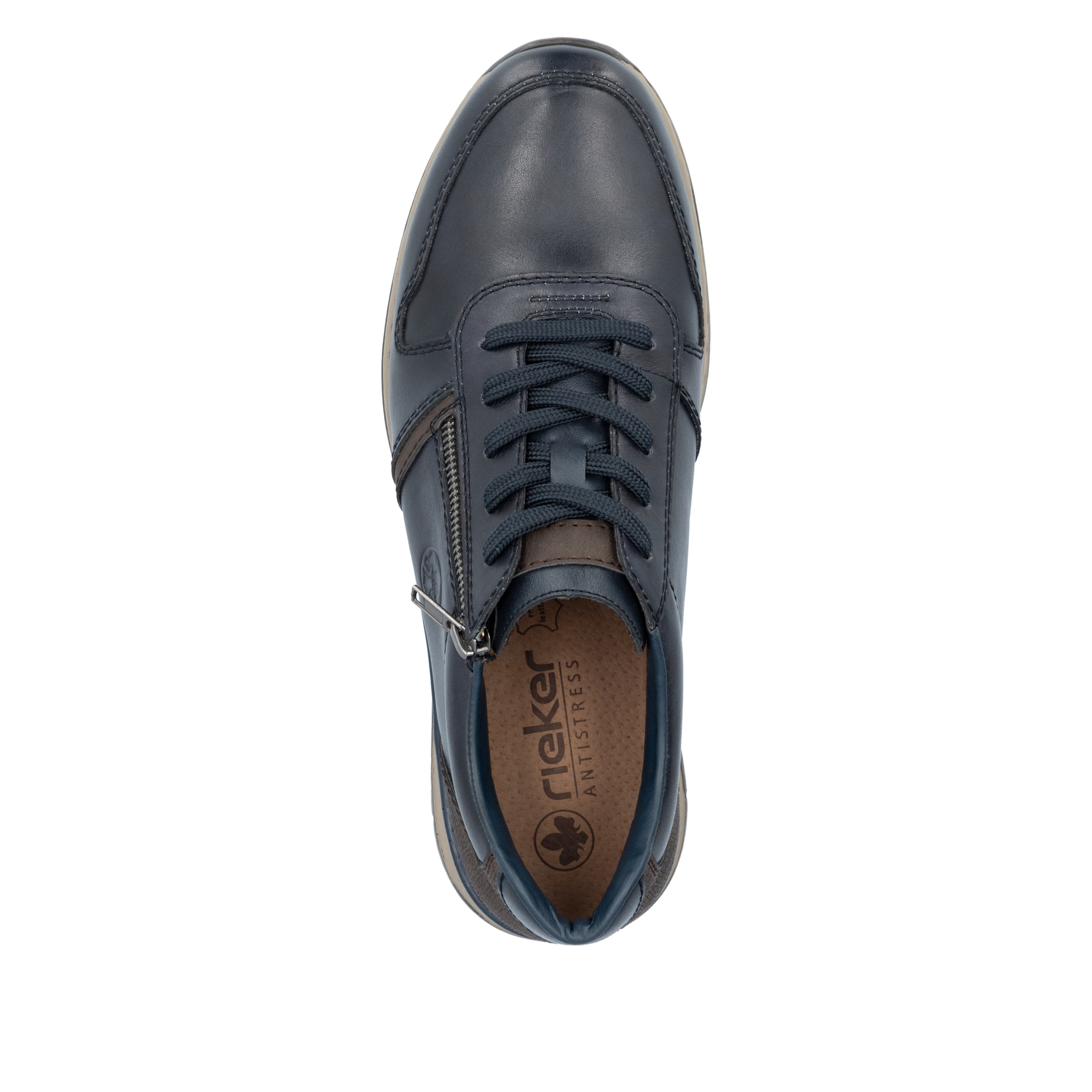 Baskets basses Rieker bleues pour homme B2112-14 en cuir lisse. Semelle extérieure de la chaussure.