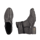 Dunkelbraune Rieker Damen Stiefeletten 77263-25 mit dekorativer Kordel. Schuh von oben, liegend.