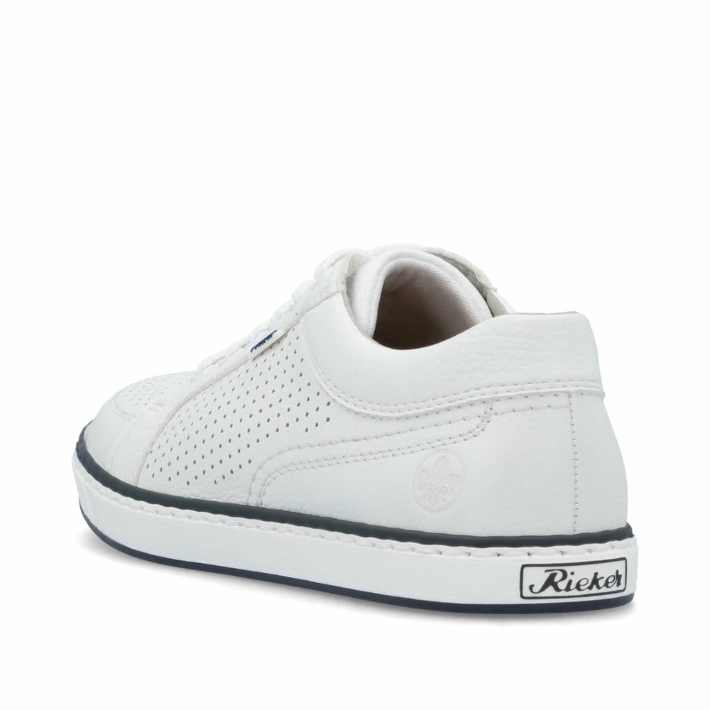 Weiße Rieker Herren Schnürschuhe 19603-80 mit modernen Ziernähten. Schuh von hinten.