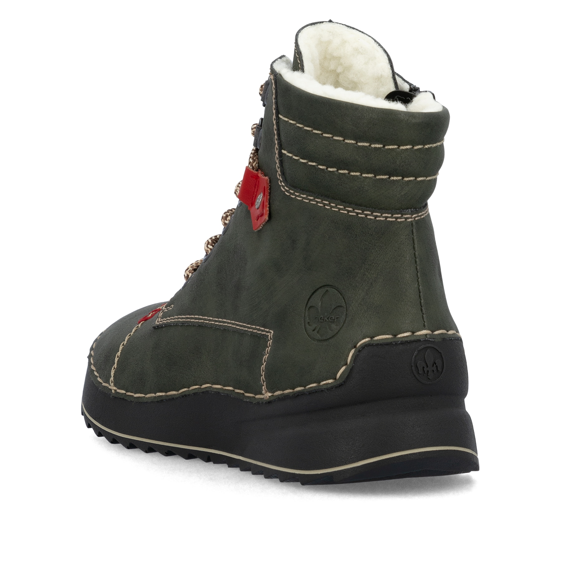 Graugrüne Rieker Damen Schnürstiefel 51545-54 mit Schnürung und Reißverschluss. Schuh von oben
