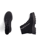 Schwarze Rieker Damen Schnürstiefel 76720-00 mit einem Reißverschluss. Schuh von oben, liegend.
