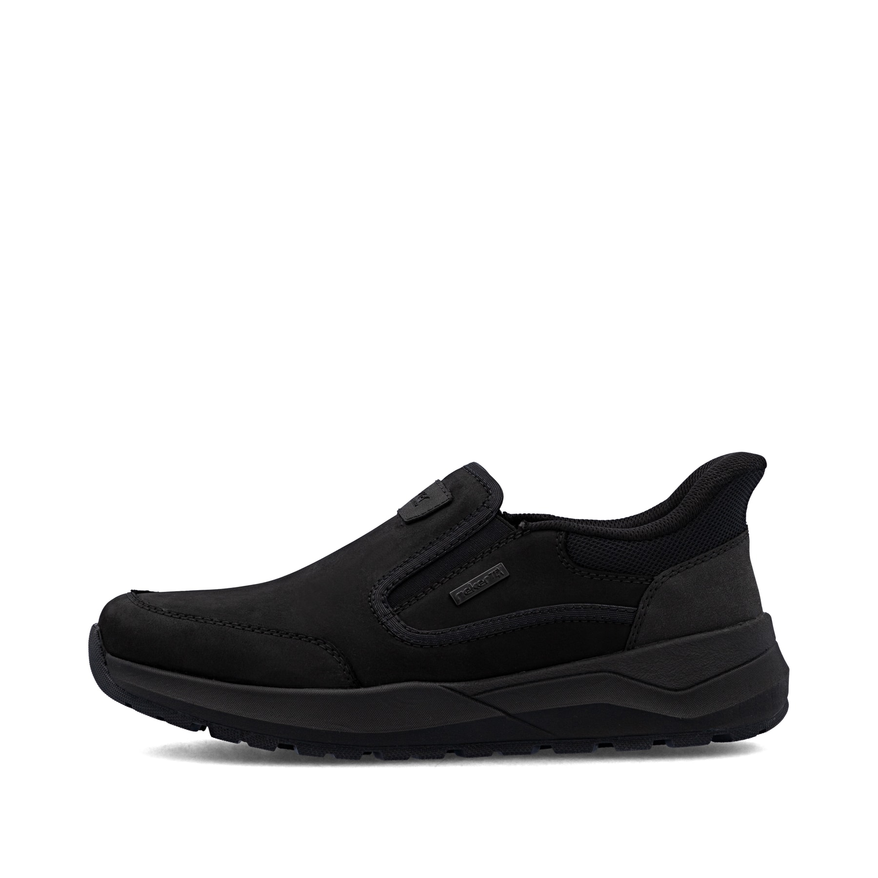 Mocassins Rieker noirs pour homme 06052-00 en cuir suédé. Côté extérieur de la chaussure.
