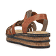 Braune Rieker Keilsandaletten 62918-22 mit einem Gummizug. Schuh von hinten.