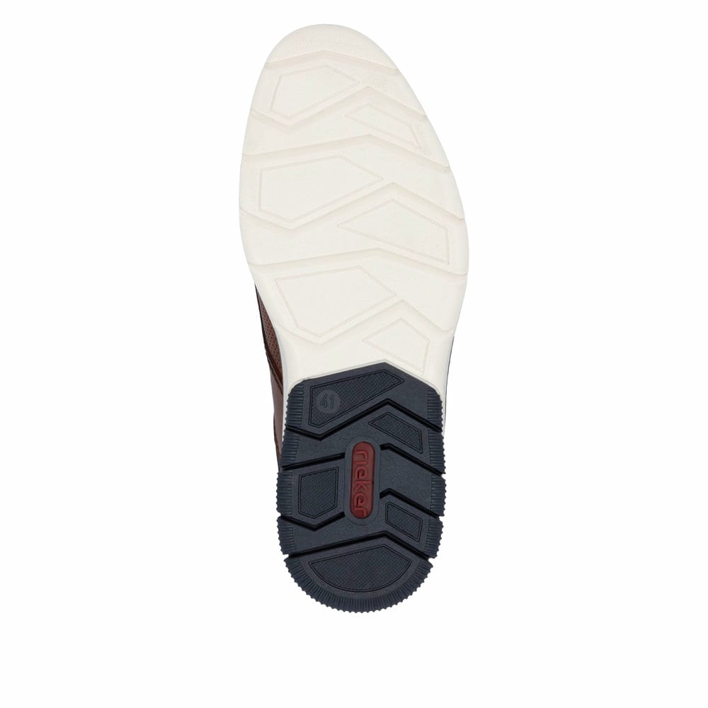 Mocassins Rieker marron homme 14450-22 en cuir lisse avec bande élastique. Semelle extérieure de la chaussure.