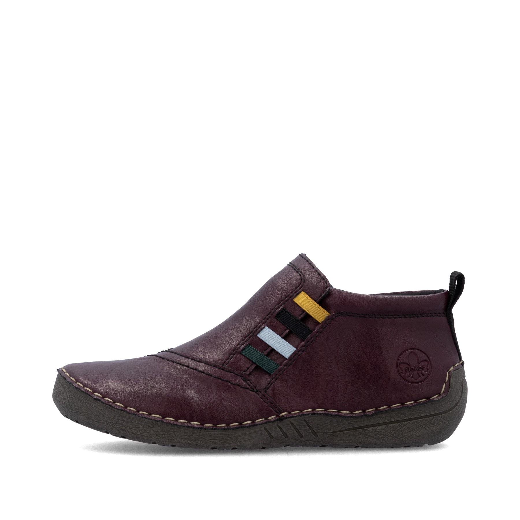 Dunkelrote Rieker Damen Kurzstiefel 52584-30 mit einem Reißverschluss. Schuh Außenseite.
