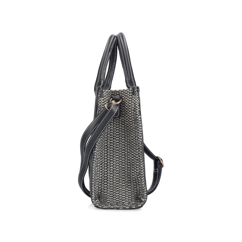 Sac à main Rieker H1013-92 noir avec style raphia et fermeture éclair. Côté droit.